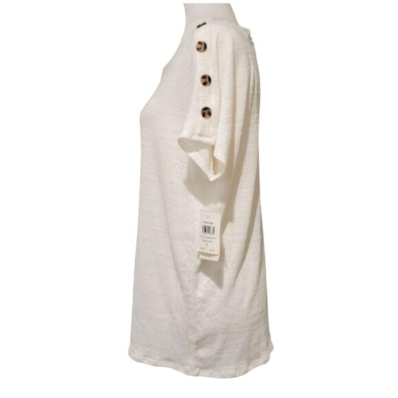 Retrology White Button-Shoulder Short Sleeve Top Medium - Picture 2 of 12